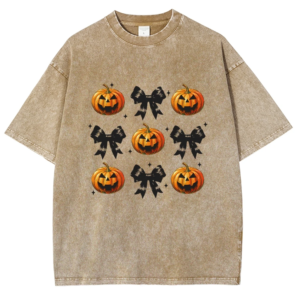 Halloween Fall Coquette Bow Pumpkin T-shirt Trendy Gothic Unisex Halloween Shirt Spooky Season Fall Graphic Trick or Treat Tee