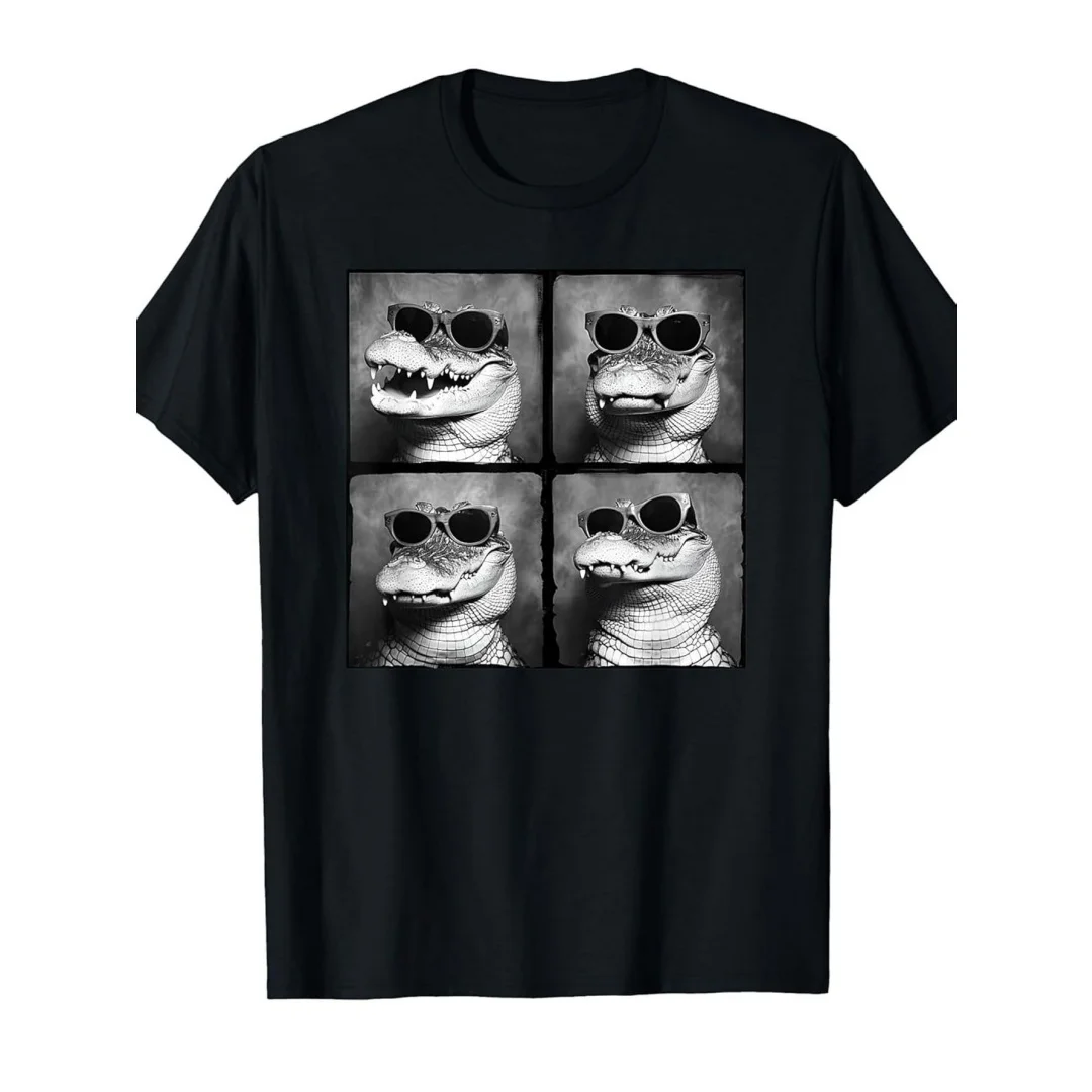 American Retro Vintage Street Style Cool Sunglasses Big Shot Animal Four Shot Printed Men's Short Sleeved T-Shirt Trendy Cool