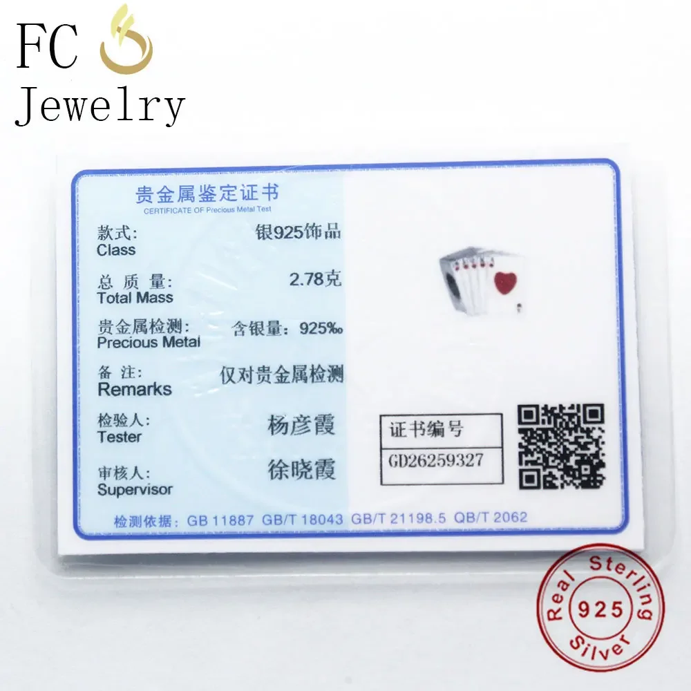 FC Jewelry Fit Original Pan Charms Bracelet  925 Sterling Silver Red Black Enamel Letter Poker Bead For Making Berloque 2020