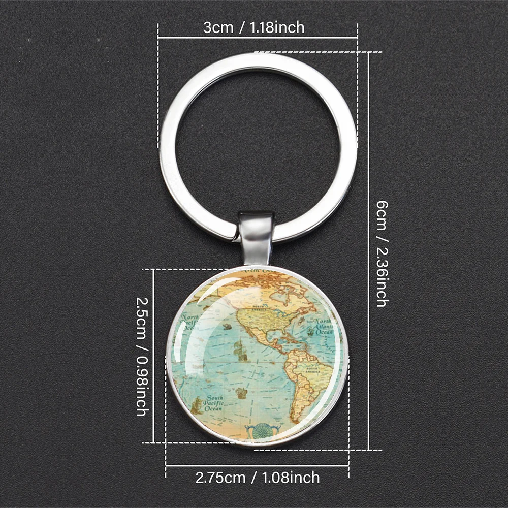 Map Keychain World Travel Exploring Glass Dome Double Side Pendant Key Chains Men Women Creative Souvenir Jewelry Keyring Gift