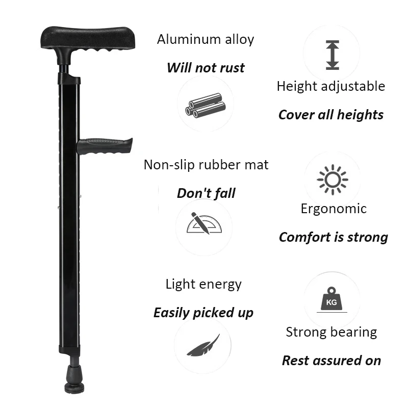 adjustable aluminum walking cane elbow crutch with LED Light