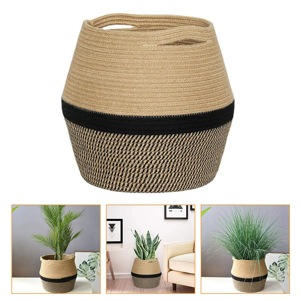 

1Pcs Storage Basket Cotton Linen Portable Handles Desktop Organizer Plant Basket Multipurpose Home Living Room Bedroom