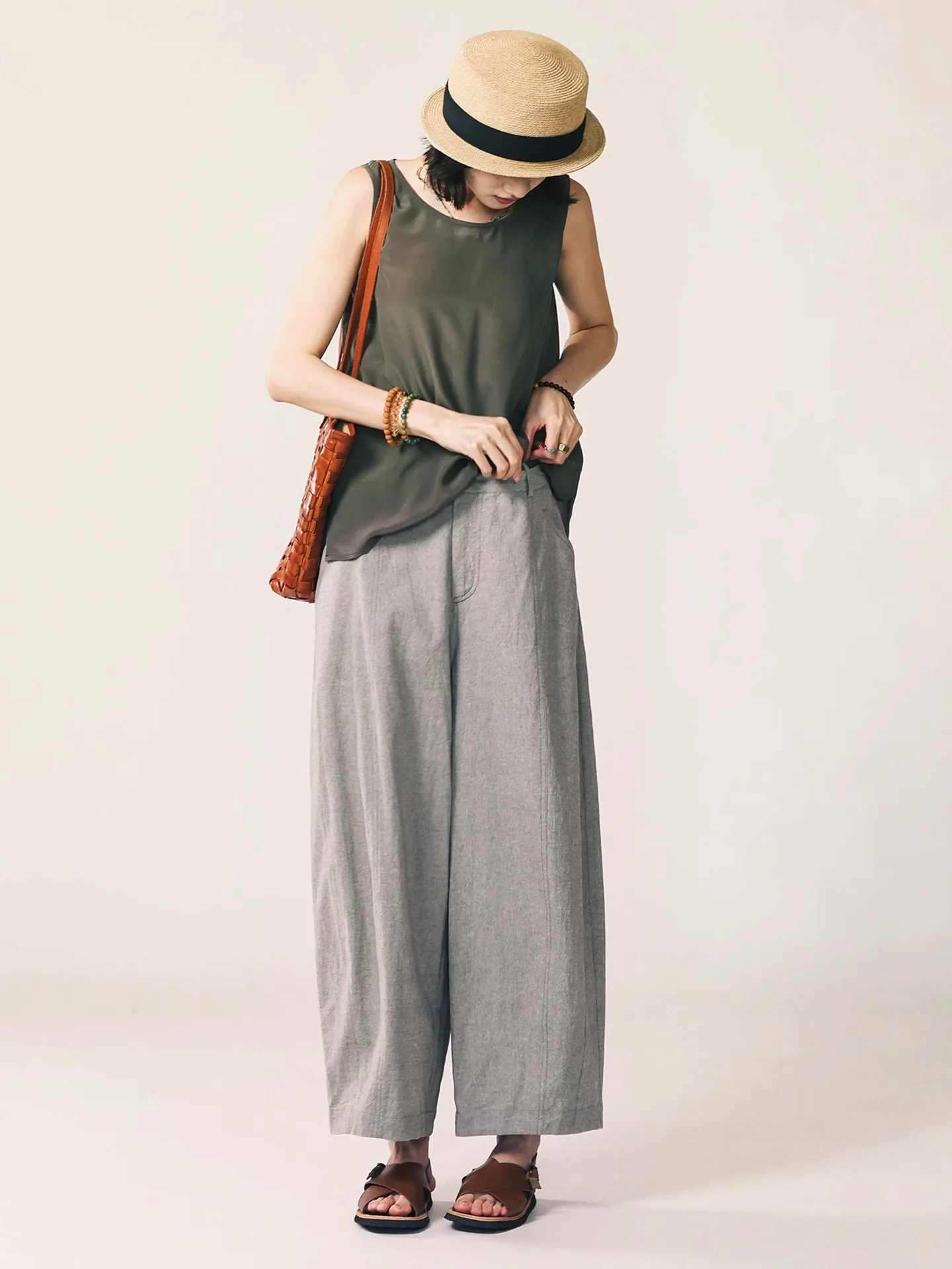 

Loose Casual Cotton Linen Waed Denim Nine Points Pants Women Thin Straight Loose Summer Casual Pants Vintage Commute Sle