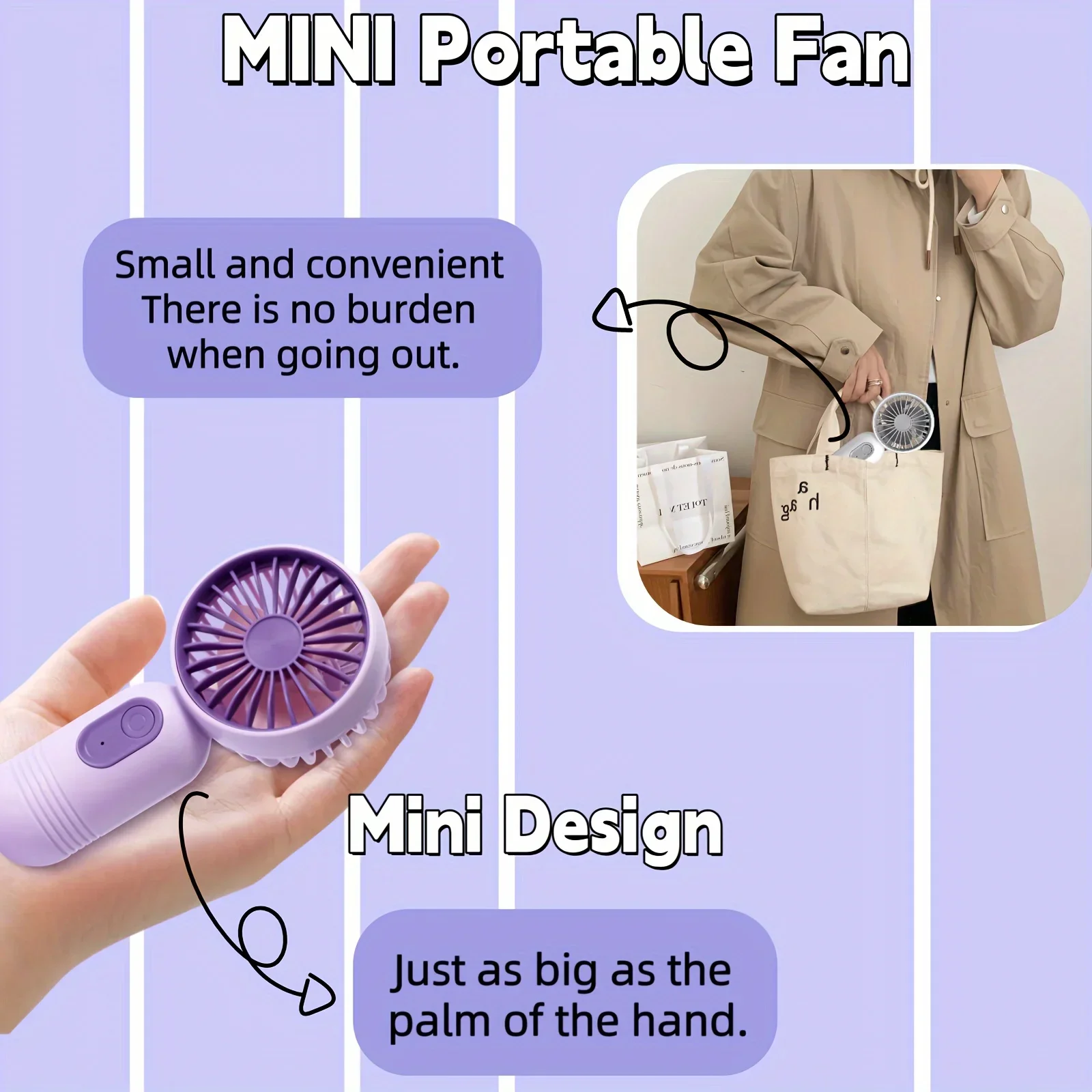 Mini Portable Fan USB Charging 3-Speed Handheld Small Fan Suitable for Office, Student Dormitory, Outdoor Travel and Camping