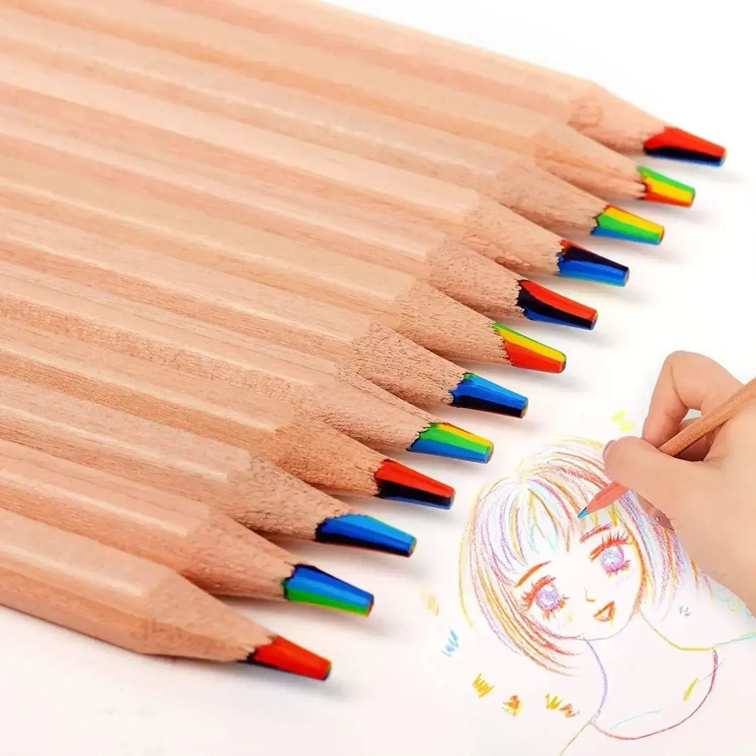 10 pçs/set kawaii arco-íris lápis 7 cores concêntrico gradiente lápis crianças presente lápis de cor arte pintura desenho papelaria