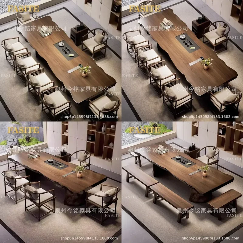 For New Chinese Style Solid Wood Tea Table Living Room Office Tea House Meeting Guests Complete Set With Integrated Tea Tray