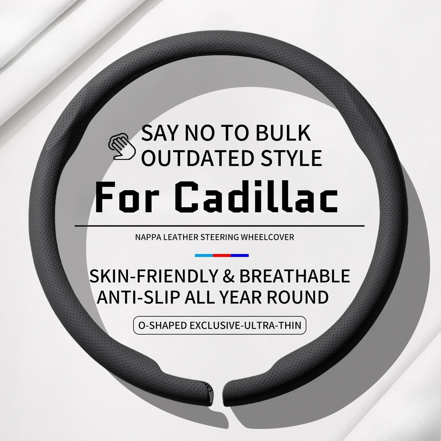 For Cadillac Ultra‑Thin Steering Wheel Cover Nappa Leather Perforated Fit Escalade XT4 XT5 XT6 CT4 CT5 Lyriq XTS Car Accessories