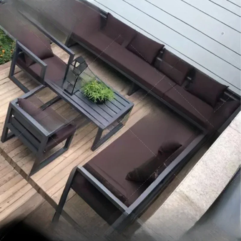 Nordic Outdoor Sofa ze stali nierdzewnej Stolik kawowy Połączenie Salon Dziedziniec Hotel Ogród Sofa zewnętrzna ze stopu aluminium