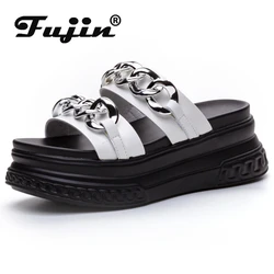 Fujin 7CM Cow Genuine Leather Peep Toe High Brand Sandal Shoes Platform Wedge Synthetic Slippers Women Ladies Summer Fashion