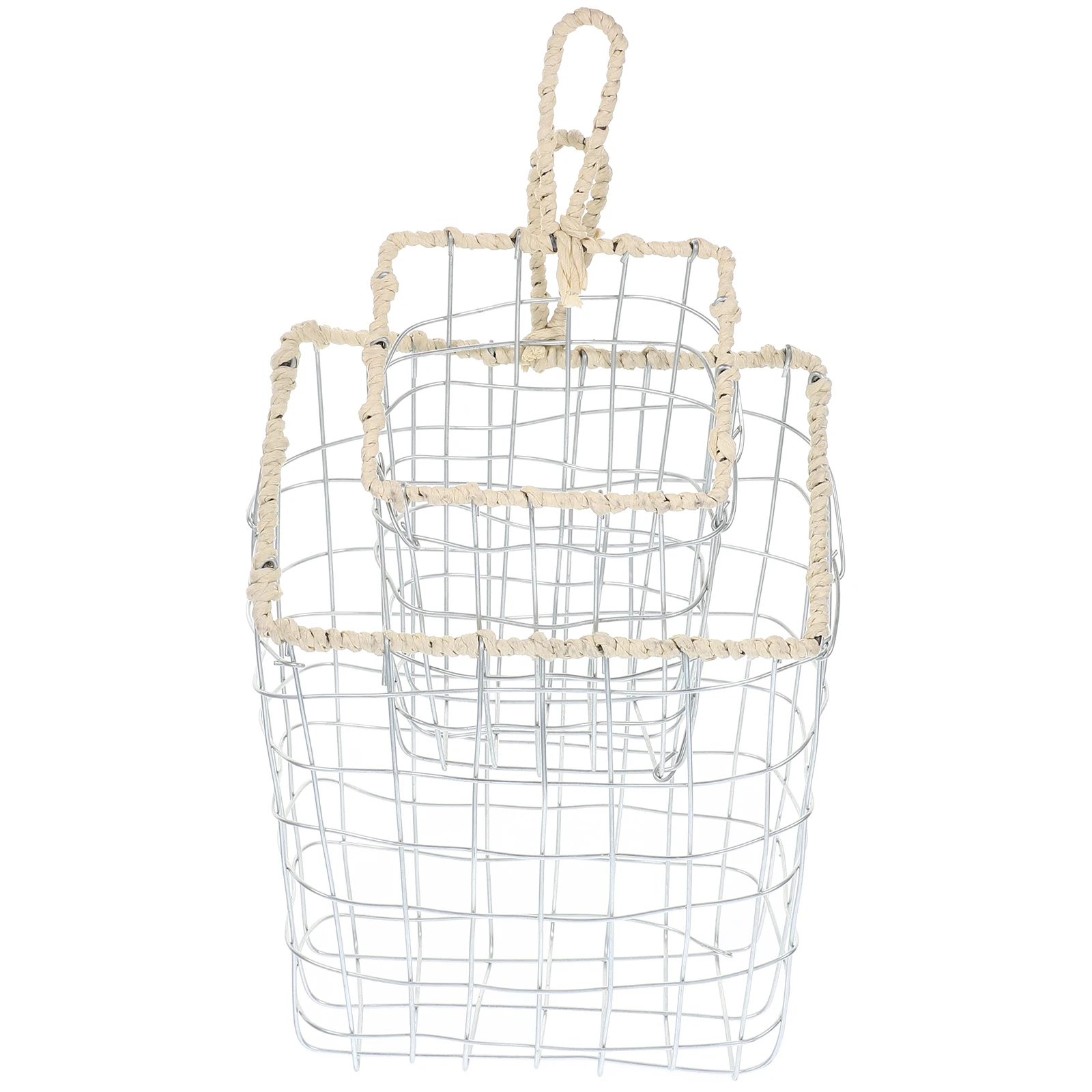 

2pcs Handwoven Iron Wire Multi-Purpose Hanging Storage Baskets For Kitchen Fruit Bread Home Organizer Reusable Metal Baskets