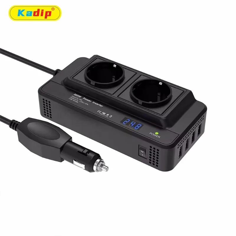 OvO Store 200W Car Inverter Row Inverter European Standard Socket Fast Charge QC3.0 Cigarette Lighter