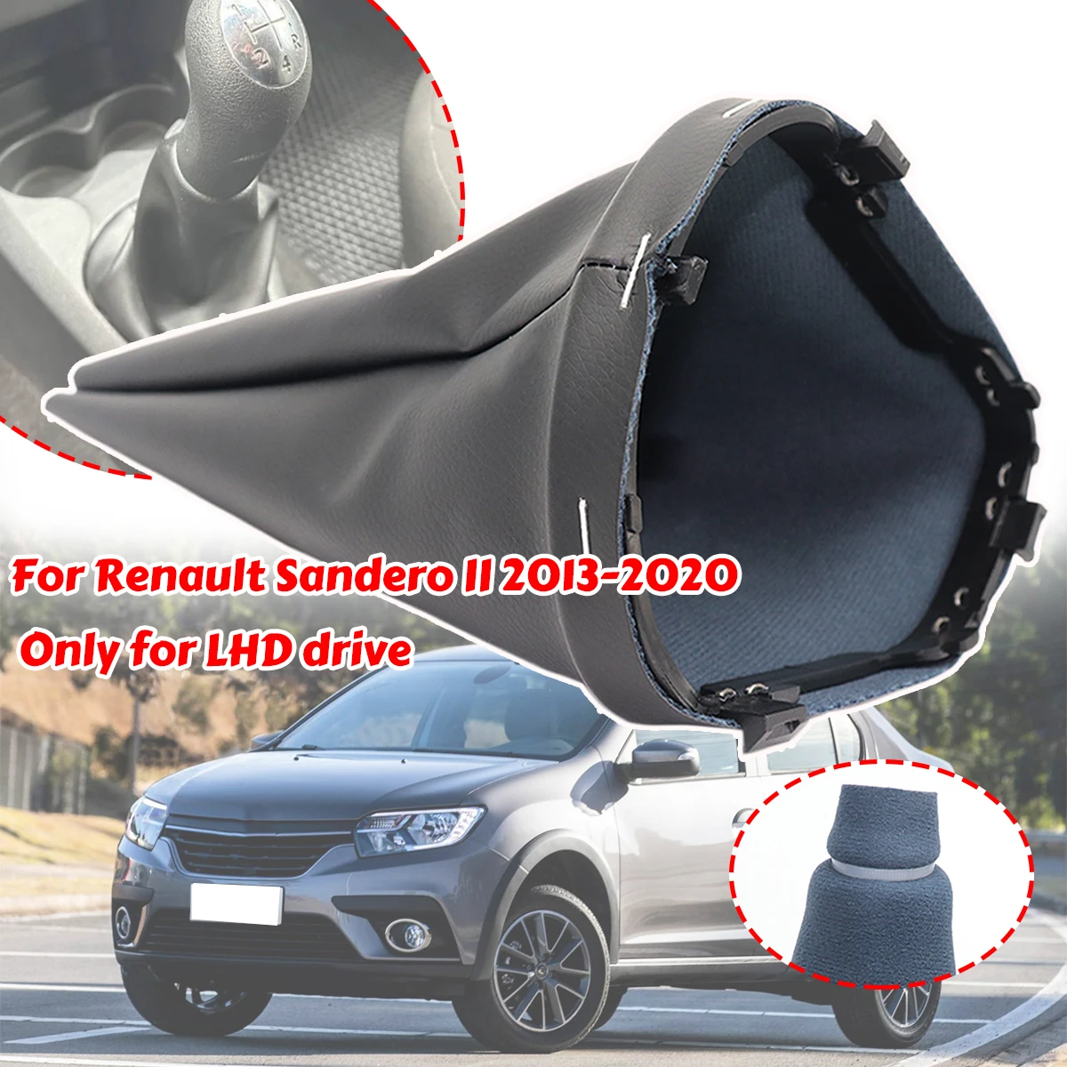 

Gear Gaiter Ghetta Frame Shift Knob Cover For Renault Sandero II 2013-2020 Stepway Dustproof Boot Stitch Interior Black Leather