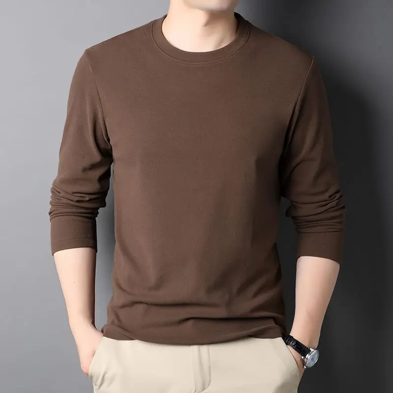 Simplicity Solid Color Men\'s T Shirt Casual O-neck Long Sleeve T-shirt Autumn Comfortable Pullover Fashion Cotton Loose Men Tops