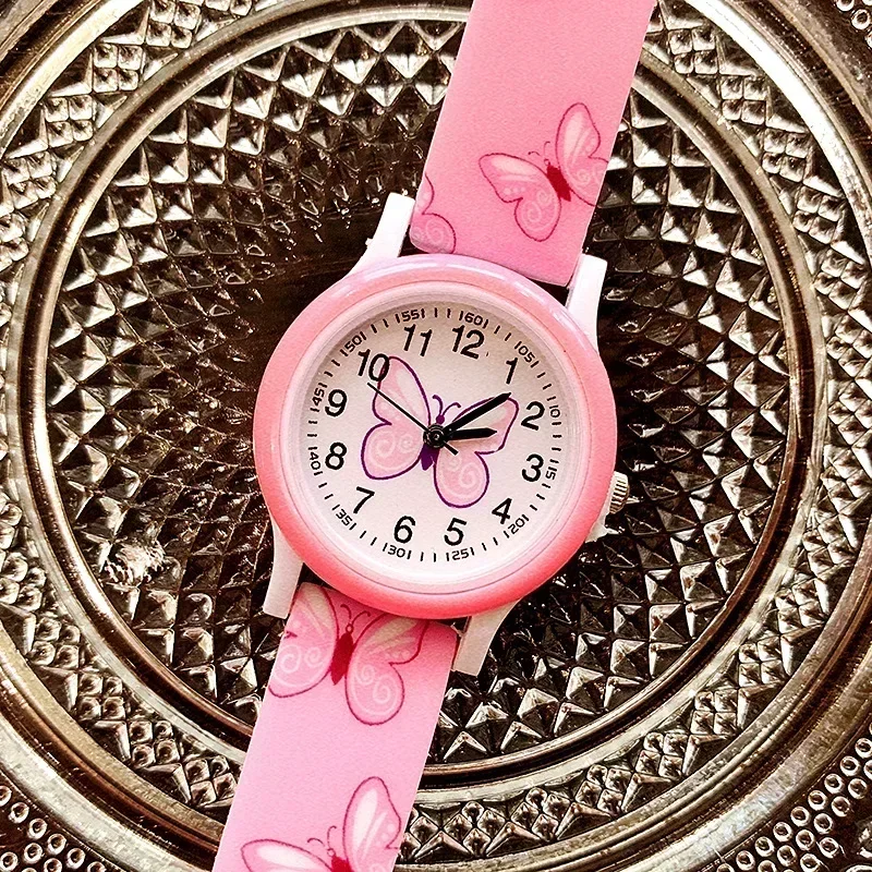 Reloj de pulsera de cuarzo y silicona con estampado de mariposas para niña y niño, cronógrafo de Color caramelo, regalo de cumpleaños, tiempo de