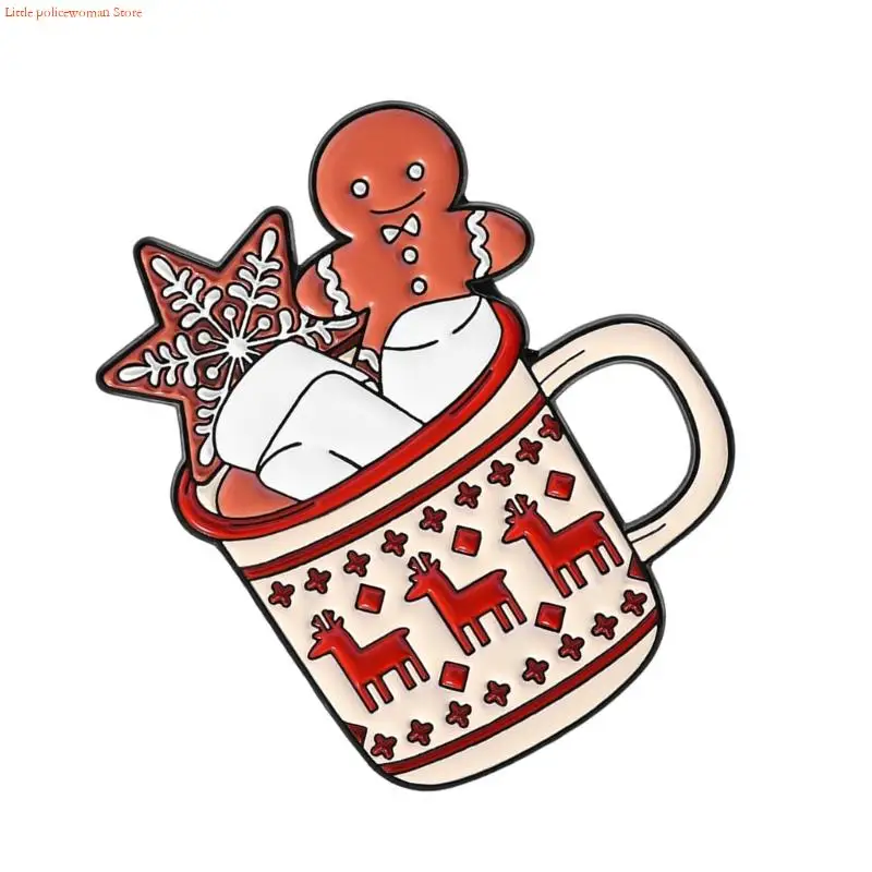 F92D عيد الميلاد ثلج الأيائل المينا دبوس بروش كأس احتفالي تصميم سبيكة مجوهرات هدية لعطلة الشتاء اكسسوارات الحفلات #4