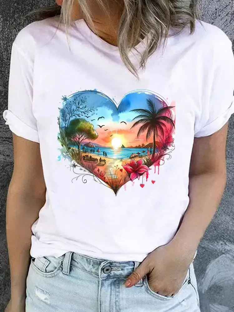 

Beach Love Heart Trend Tees Clothing Fashion Clothes Women Graphic T Ladies Popular Casual Print Short Sleeve O-neck T-shirts