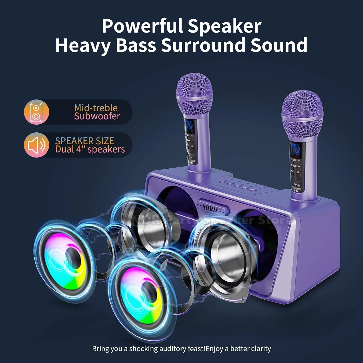 SD301S مكبر صوت بلوتوث عالي الطاقة نظام كاريوكي محمول مع 2 ميكروفونات لاسلكية للتجمعات الخارجية والعائلية