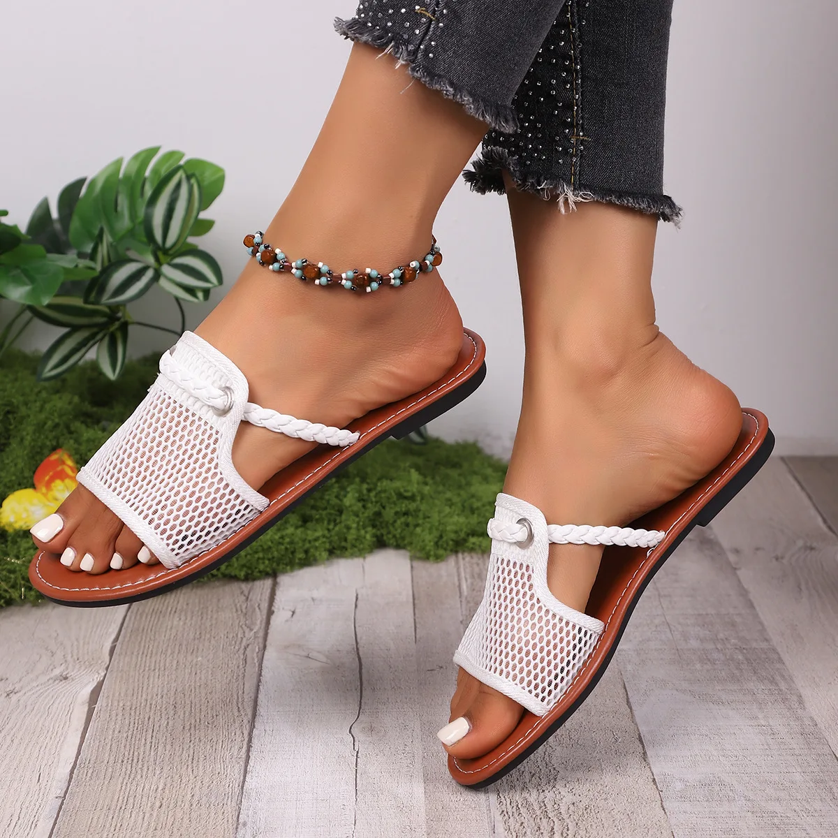 

2025 Summer new arrival slipper,fashion breathable mesh flip-flops,women's plus size beach sandals