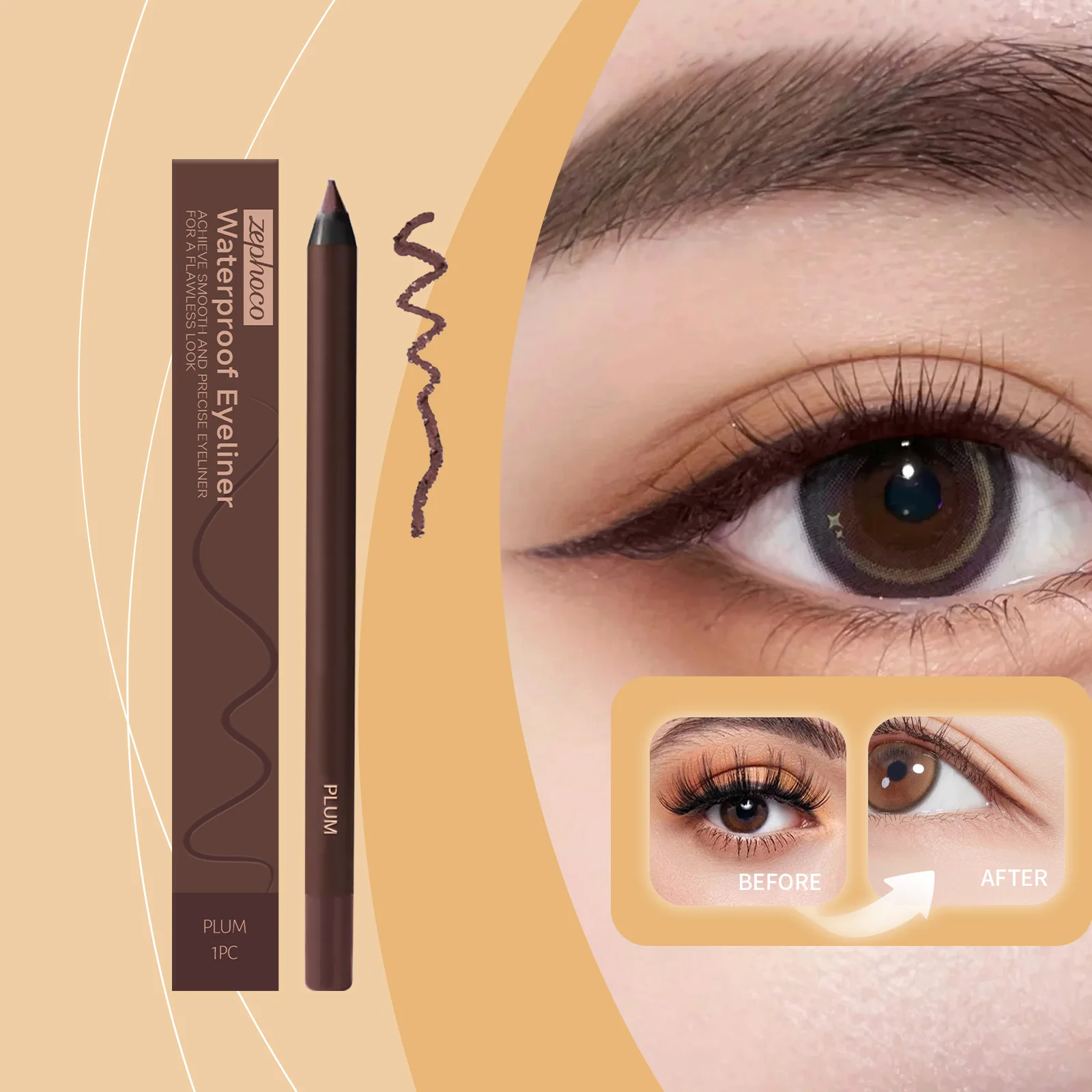 Lápiz Delineador de Ojos Zephoco Plum, Resistente al Agua, a Prueba de Manchas, Delineador en Gel Cremoso de Larga Duración, Maquillaje Profesional para Ojos, Nuevo, 1 Unidad