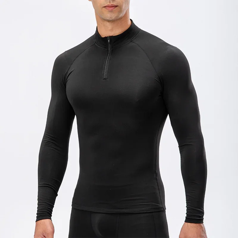Plain Compression Tights Quick Dry Polo Shirts Mens Jogging Gym Bodybuilding Fitness Long Sleeve Running Training Ciothes
