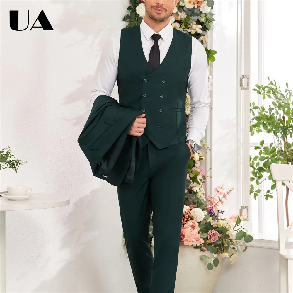 ULBYANRY الصلبة 3 قطعة رجل بدلة رسمية مجموعة (سترة سترة السراويل) زفاف العريس Bestman سهرة بدلة عمل XXS-7XL