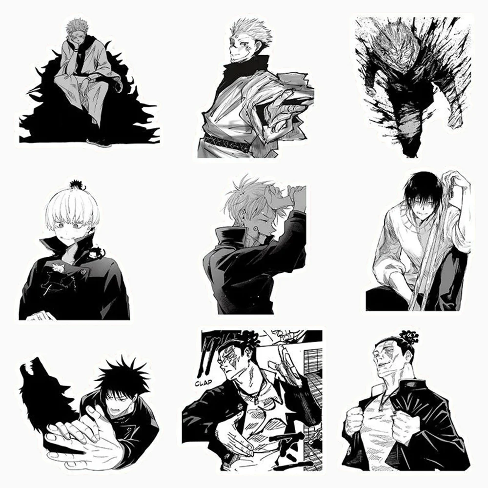 10/30/50/100pcs Black and White Anime Jujutsu Kaisen Stickers for Kids Graffiti Car Phone Laptop Waterproof Cool Sticker Gifts