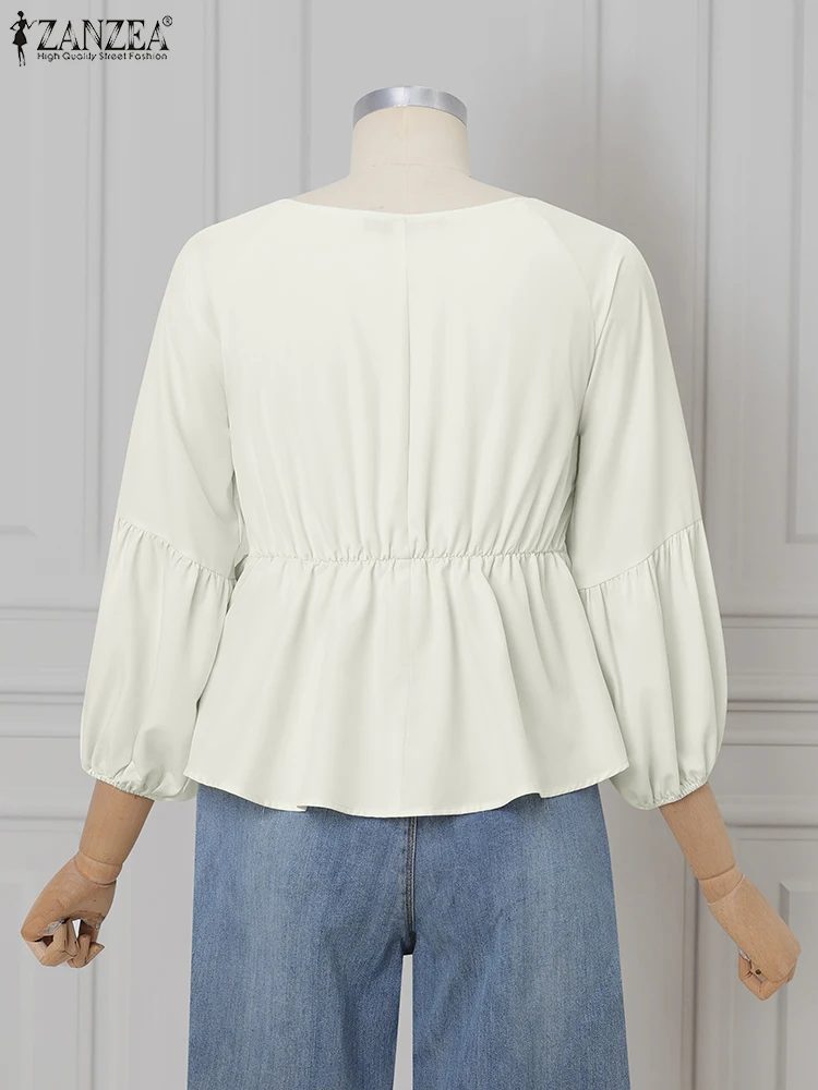 بلوزة نسائية من الدانتيل الصلبة بياقة مربعة قطع علوية للخريف من ZANZEA 2025 موضة 3/4 كم فانوس سترة أنيقة بلوفرات فضفاضة غير رسمية #5