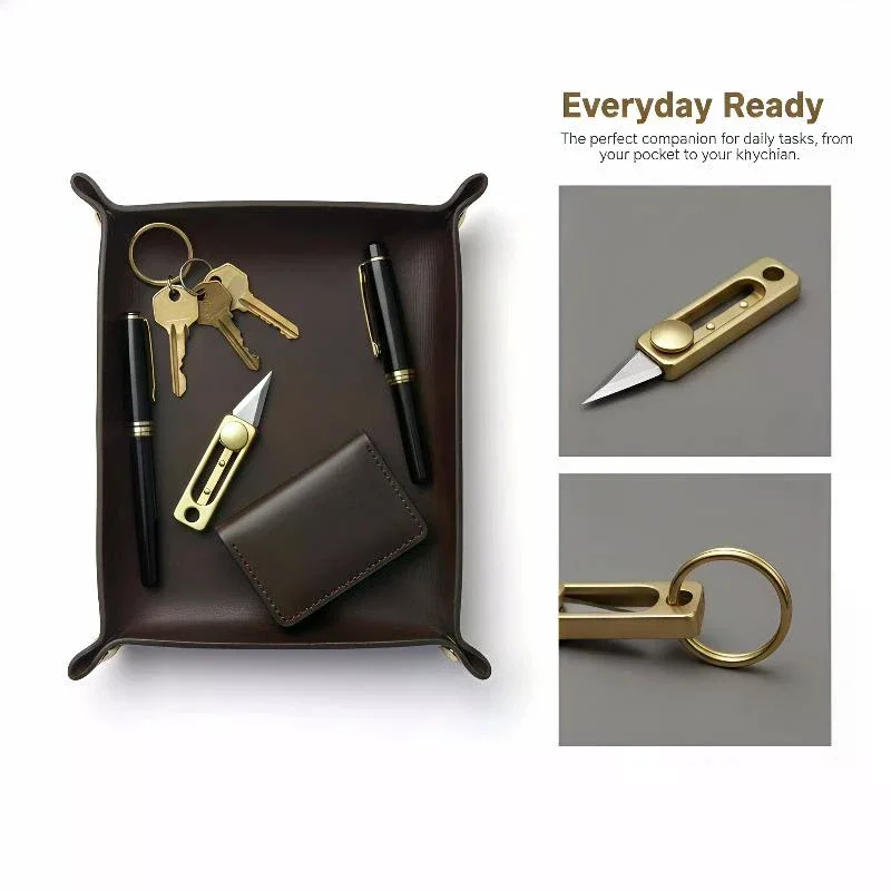 Brass Push-Style Package Opener Keychain – EDC Unboxing Tool for Outdoor, Camping & Daily Carry