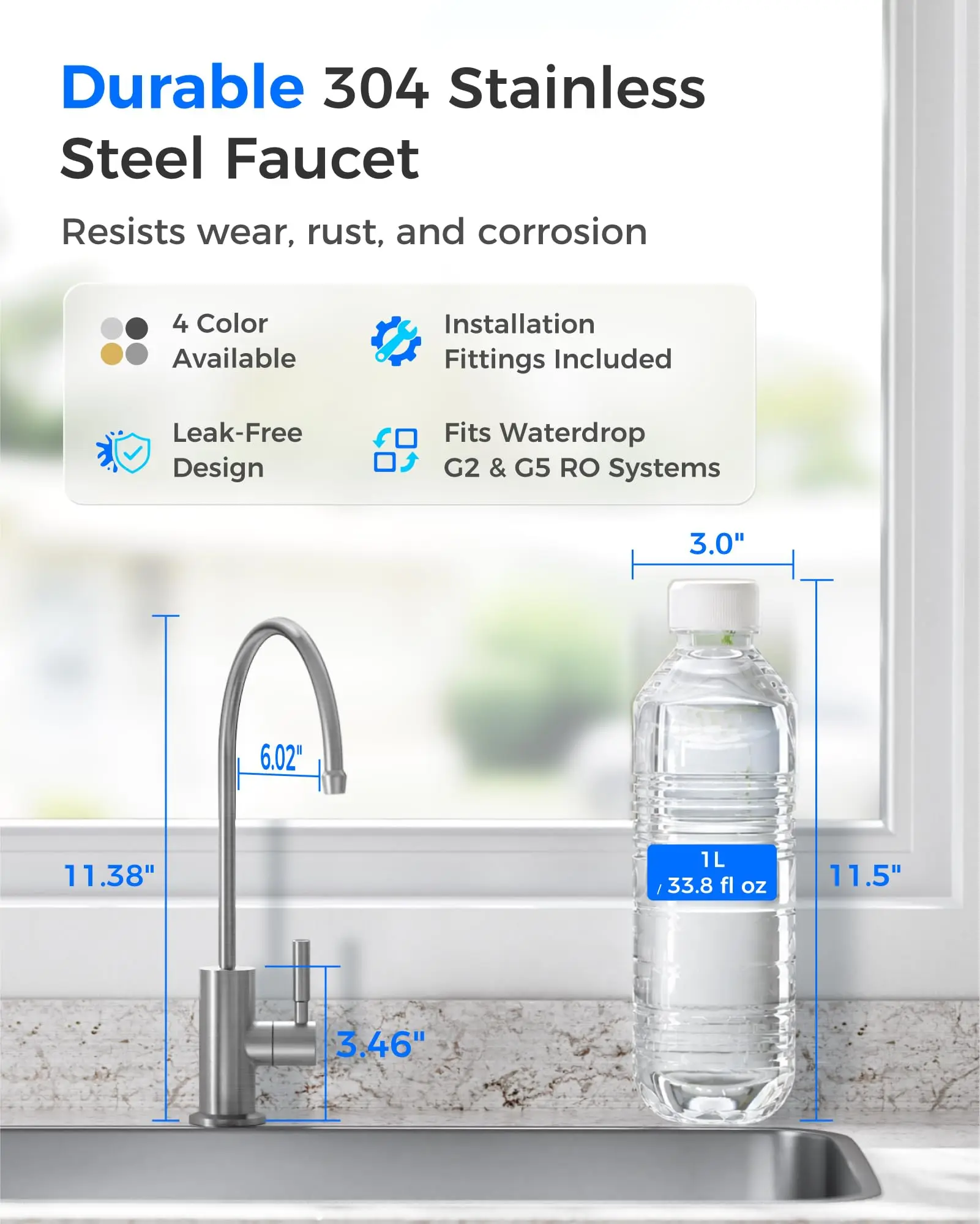 Waterdrop G2FCT-BN Drinking Water Faucet, NSF/ANSI 372 Certified, Brushed