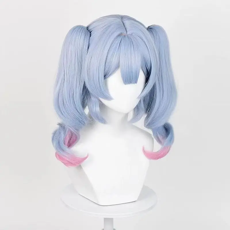 ‌ Peruca gradiente azul Hatsune Miku – Cosplay Bunny Hole Double Tail, cabelo sintético com simulação de couro cabeludo, peruca de personagem de anime