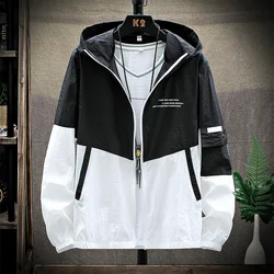 Skin Coats Men Ultra Light UV Sun Protection Big Size Hooded Windbreaker Jacket Men's Striped Casual Outwear Motorcycle Jackets