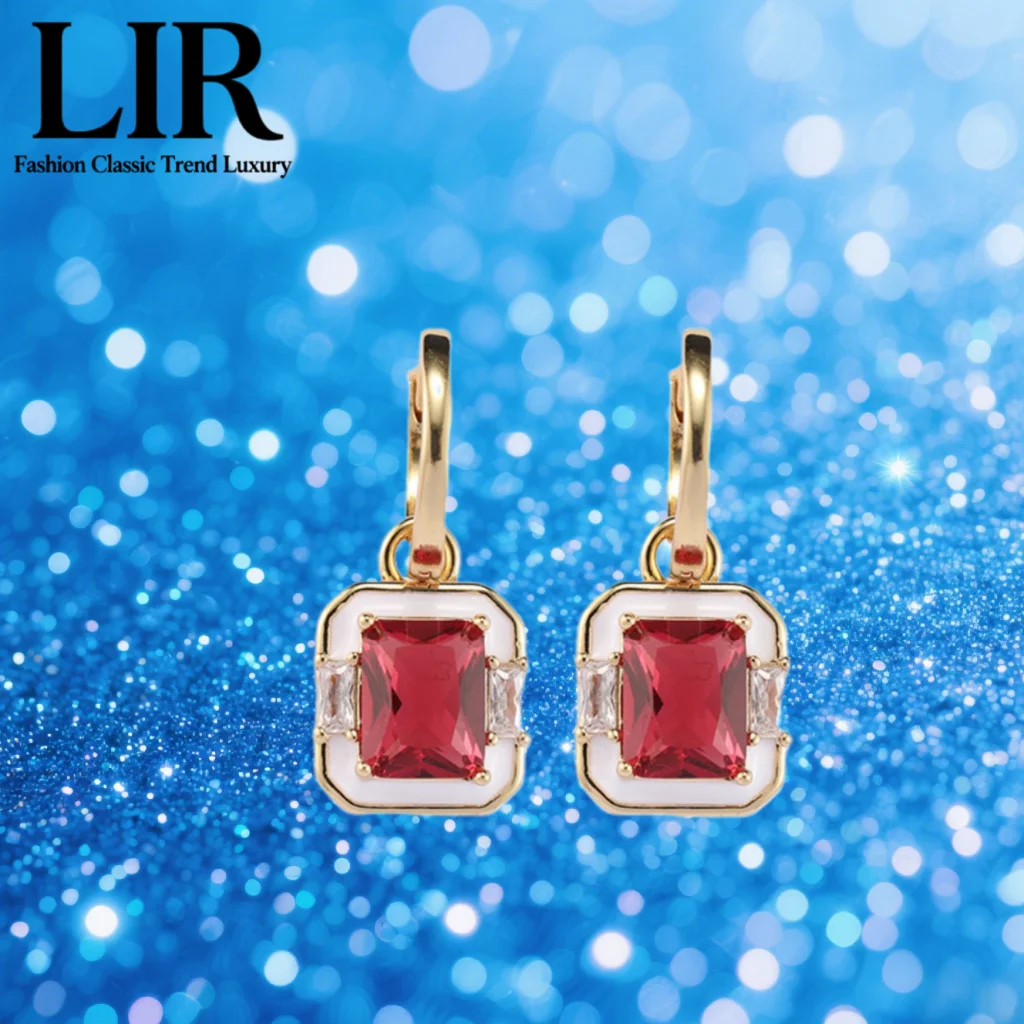 

LIR Women's Premium Geometric Square Earrings, High - Purity Red Zircon, Precision Cut, Sparkling, Gift Box, Free Shipping