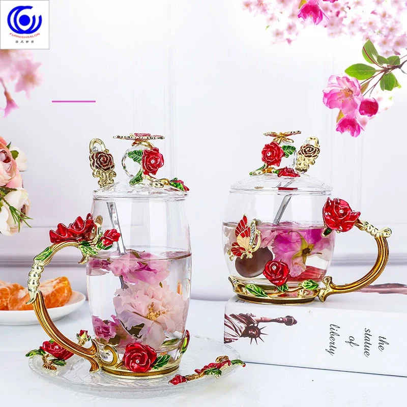 Emaille-Farbiger Wasserbecher Haushalt Hitzebeständiges Glas Kreative Teetasse