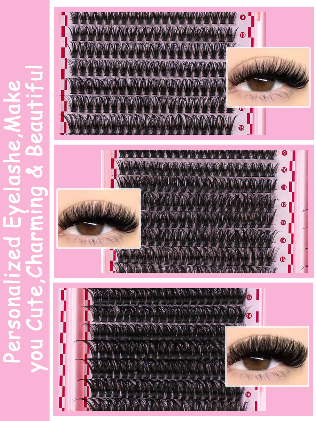 DIY-Wimperncluster-Set, großes Fassungsvermögen, mit Wimpernbindung und Versiegelung, Wimpernpinzette, flauschiges Wimpernverlängerungsset zum Selbermachen zu Hause