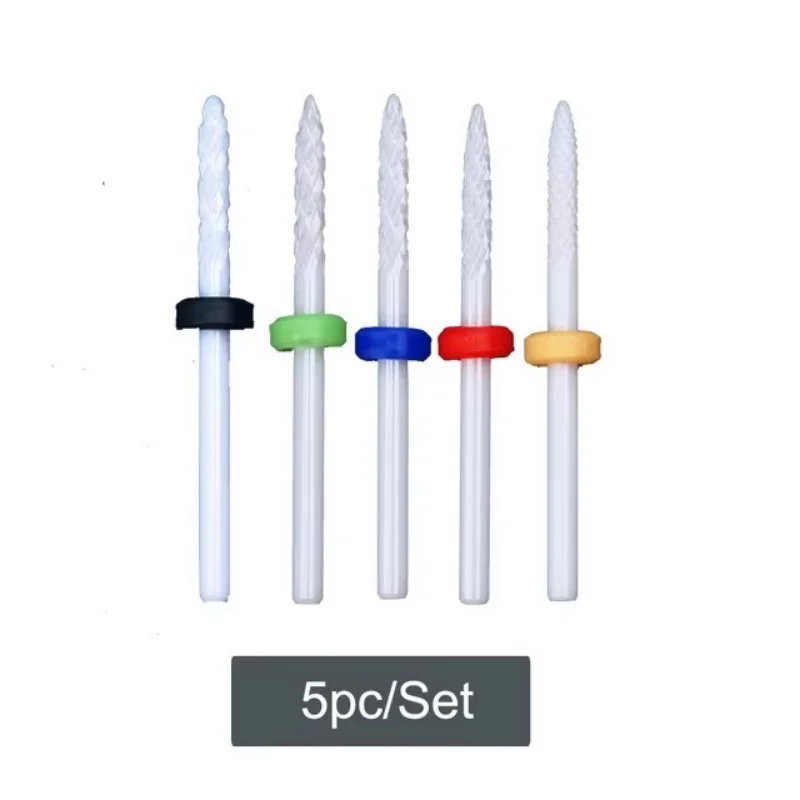 5 PCS Ceramics Nail Drill Bits Conical Tip For Manicure Drill Rotating Polishing Machine Cutter Remove Gel Acrylic Accessories