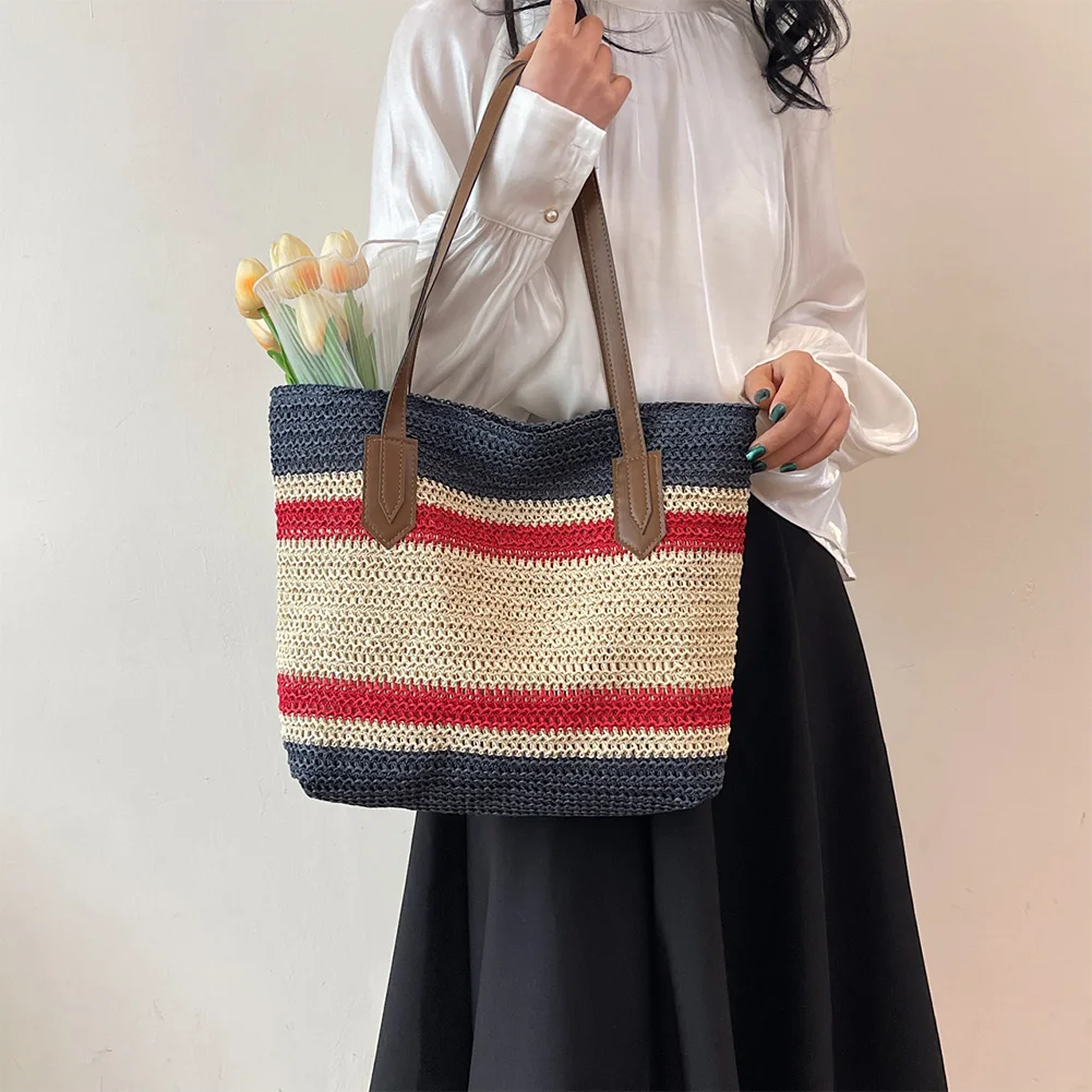 

Straw Shoulder Bag for Women Large Capacity Summer Beach Bag Zipper Woven Hobo Bag Crossbody Bag for Travel Holiday Shopping