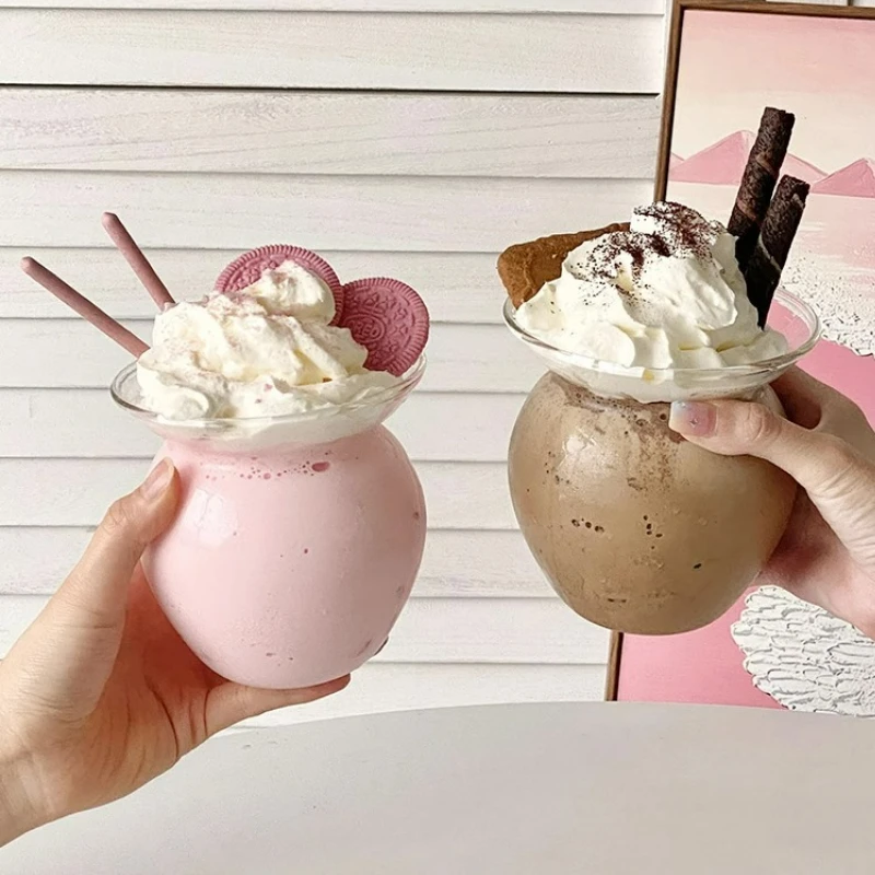 Creative Glass Cup Personalized Trend Ice Cream Dessert Cup Milk Coffee Juice Cup Cute Bubble Milk Tea Cup Home Decoration