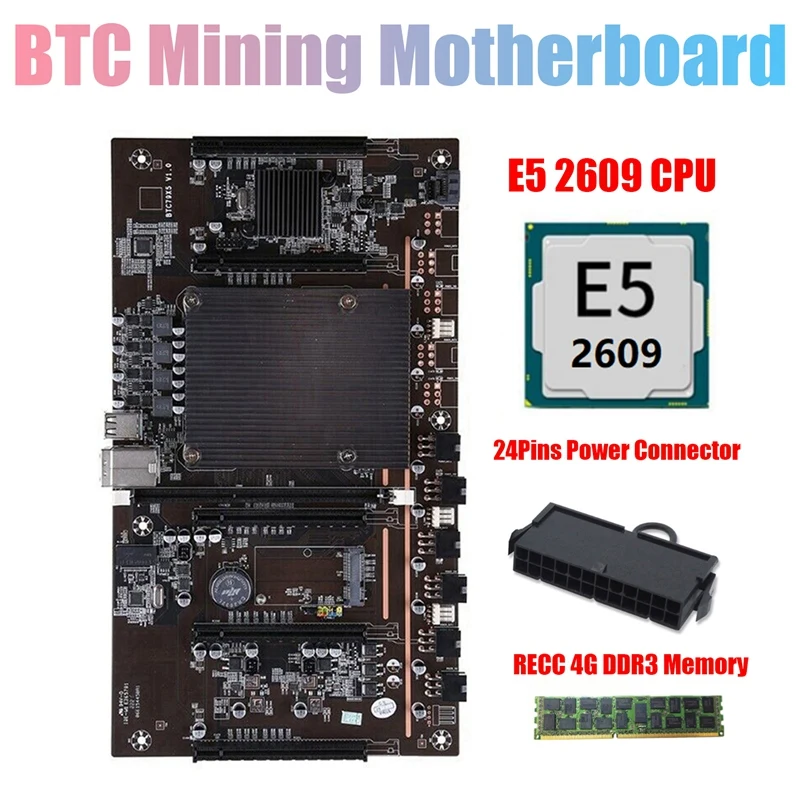 

X79 BTC Miner Motherboard With E5 2609 CPU+RECC 4G DDR3 Ram+24 Pins Connector Support 3060 3070 3080 GPU For BTC Mining