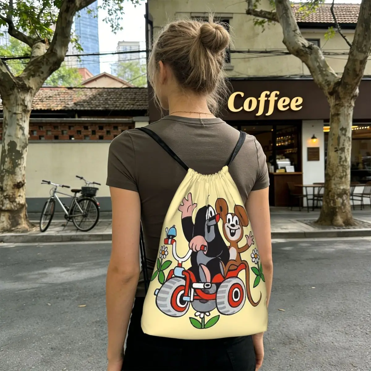 

Cute Happy Mole Krtek Backpacks Multi-function Drawstring Bags Sports Bag Book Bags for Travel School