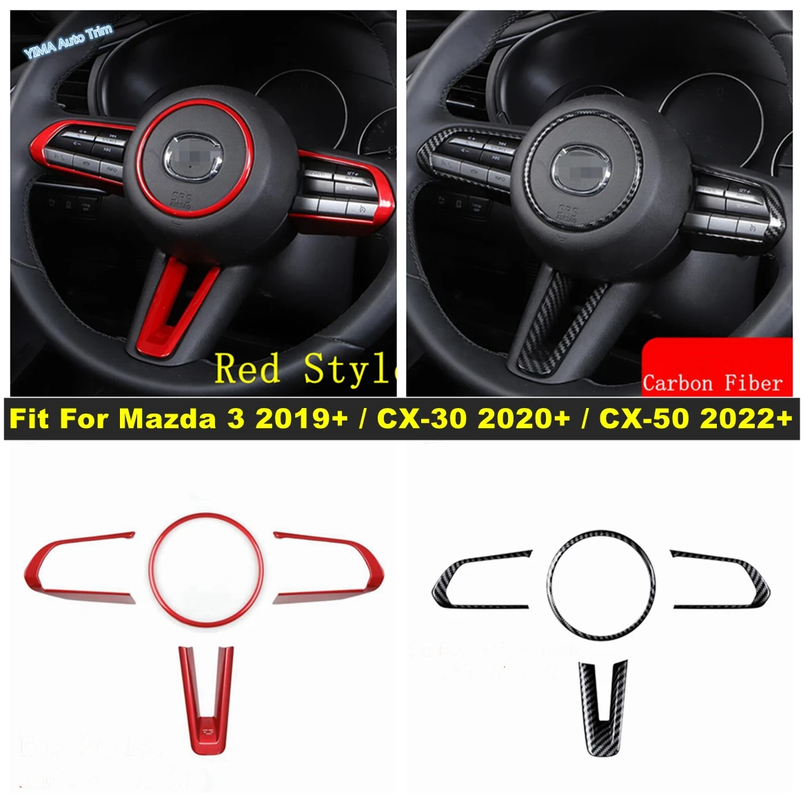 Car Styling Steering Wheel Frame Cover Trim For Mazda 3 2019 - 2023 / CX-30 2020 - 2023 / CX-50 2022 - 2024 Interior Accessories