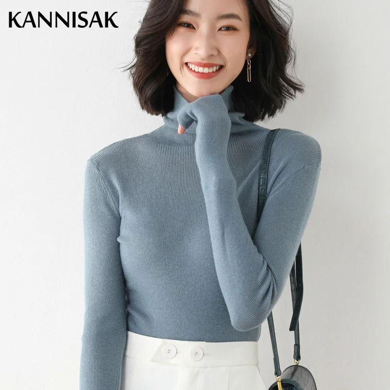 

Autumn Winter Turtleneck Women Sweater Solid Korean Stretch Slim Fit Lady Jumpers Sweater Green White Pullover Warm Knitwear