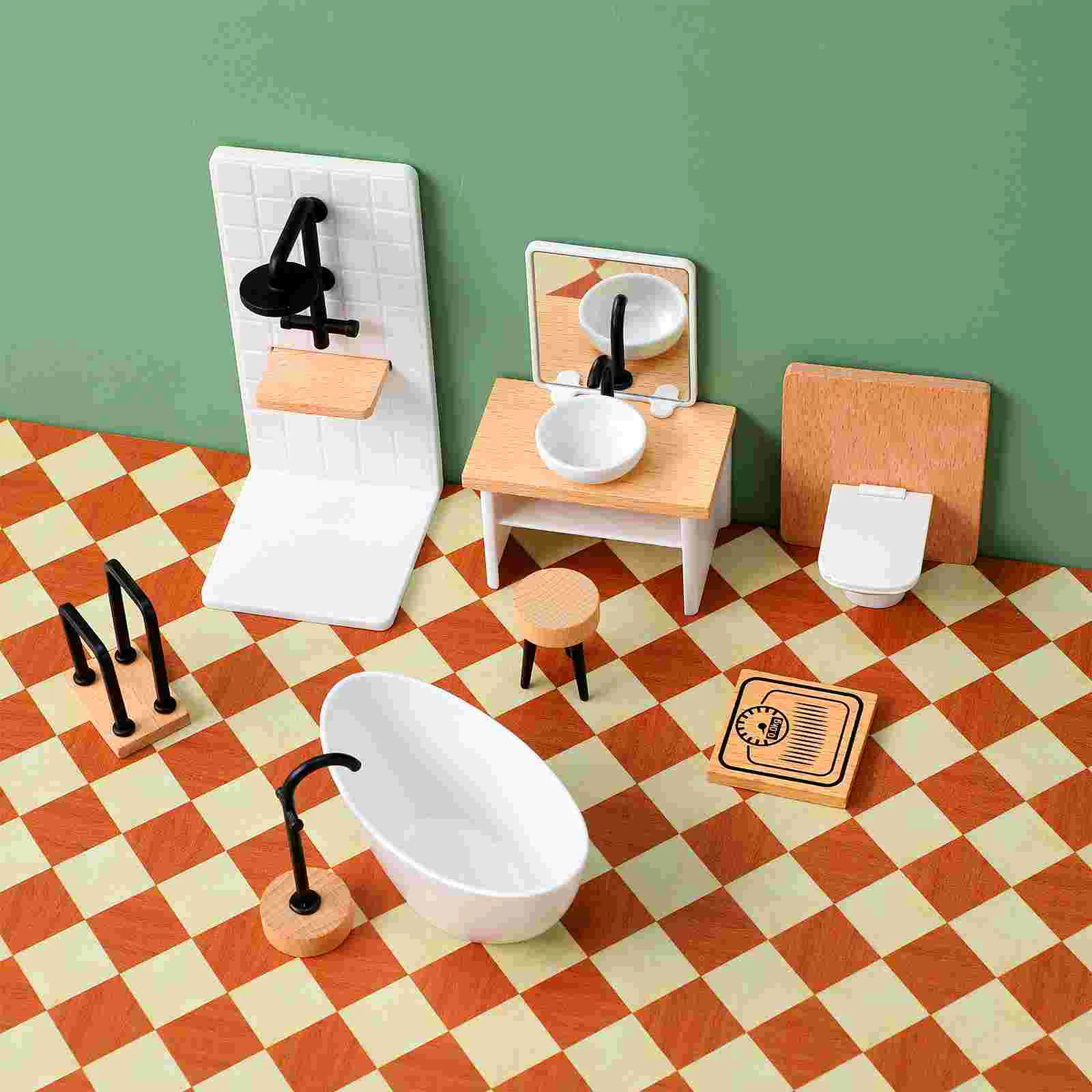 8pcs Simulated Miniature Furniture 1:12 Dollhouse Bathroom Set Realistic Decor Shower Model Toy Small Bath Tub Accessories