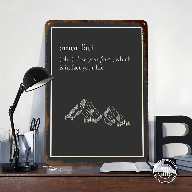 Amor Fati Definition Personalized 3D Textured Metal Poster Wall Art Tinplate Sign for Vintage Decor Living Room Decoration Home