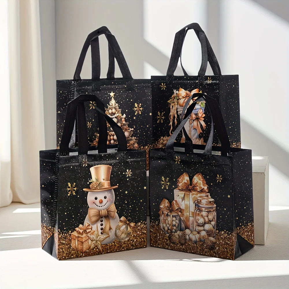 20/8pcs Christmas Gift Bags - Snowman, Tree & Stocking Design,Non-Woven Tote Bags, 22.86x21.49x11.0 cm,Christmas Gift Bags