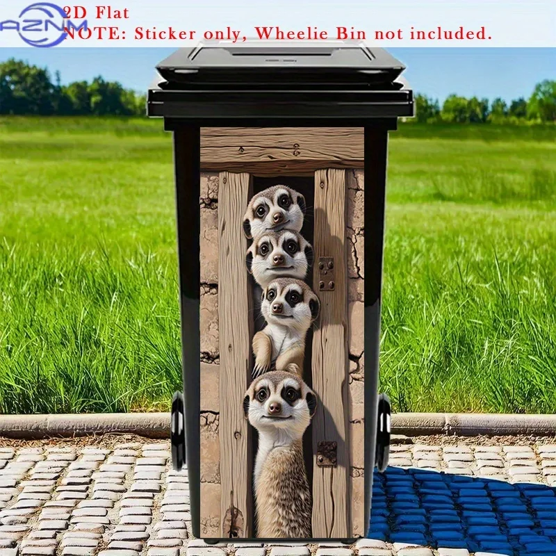 Stickers for Trash Cans Featuring 2D Flat Meerkats, Curiosity-Themed Peel And Stick Designs, Animal Decals for Trash Can Faces
