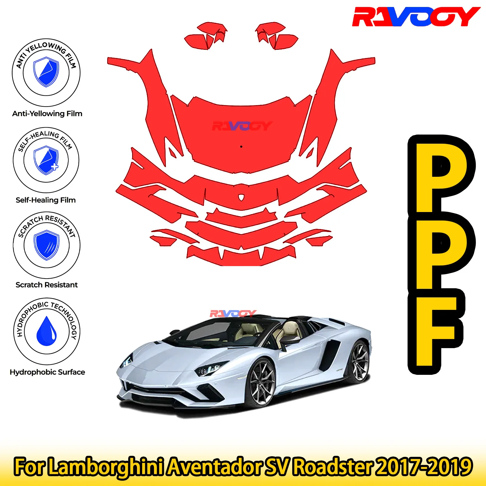 

For Lamborghini Aventador SV Roadster 2017-2019 Glossy Matte Black Precut front PPF Kit Paint Protection Film