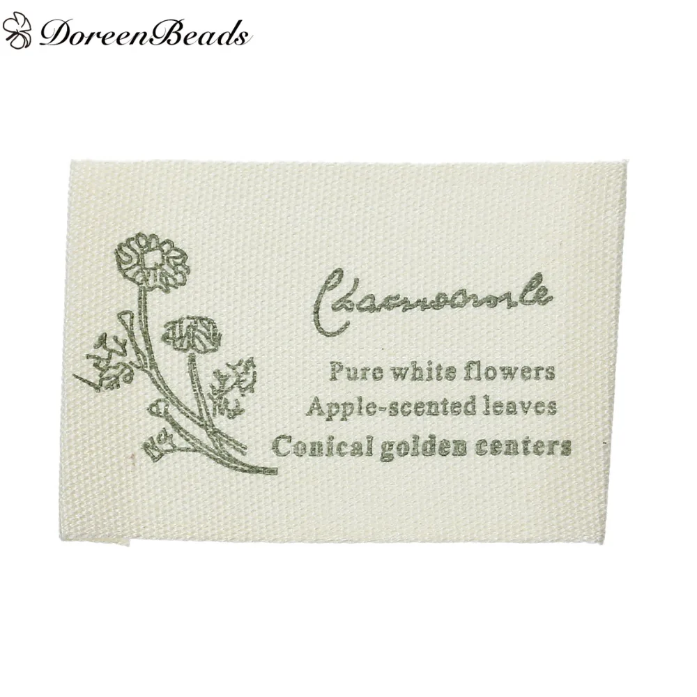 DoreenBeads Cotton Woven Printed Garment Labels Tags DIY Scrapbooking Craft Rectangle Green Coat Bag Sewing Crafts, 10-200PCs