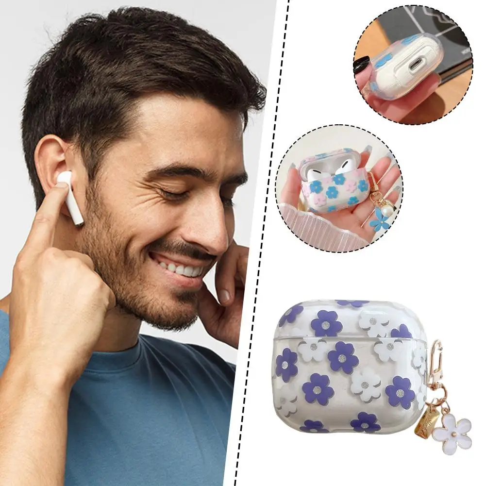 Для airpods 1 и 2 airpods 3 airpods pro2 антижелтий гибкий защитный чехол из ТПУ точная подходит для красоты с 3D цветочным узором