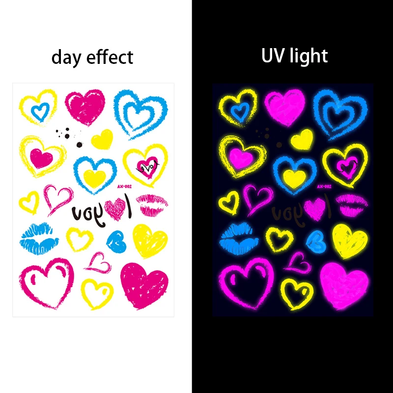 Waterproof UV Light Temporary Stickers Luminous Glow in Dark Festival Party Night Bar  Face Body Tattoo StickerDecoration