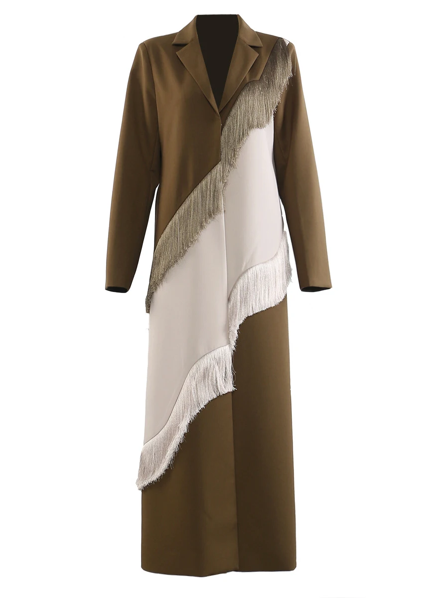 VGH Temperament Slimming Jackets For Women Lapel Long Sleeve Spliced Tassel Autumn Casual Party Jacket Female Fashion Style New